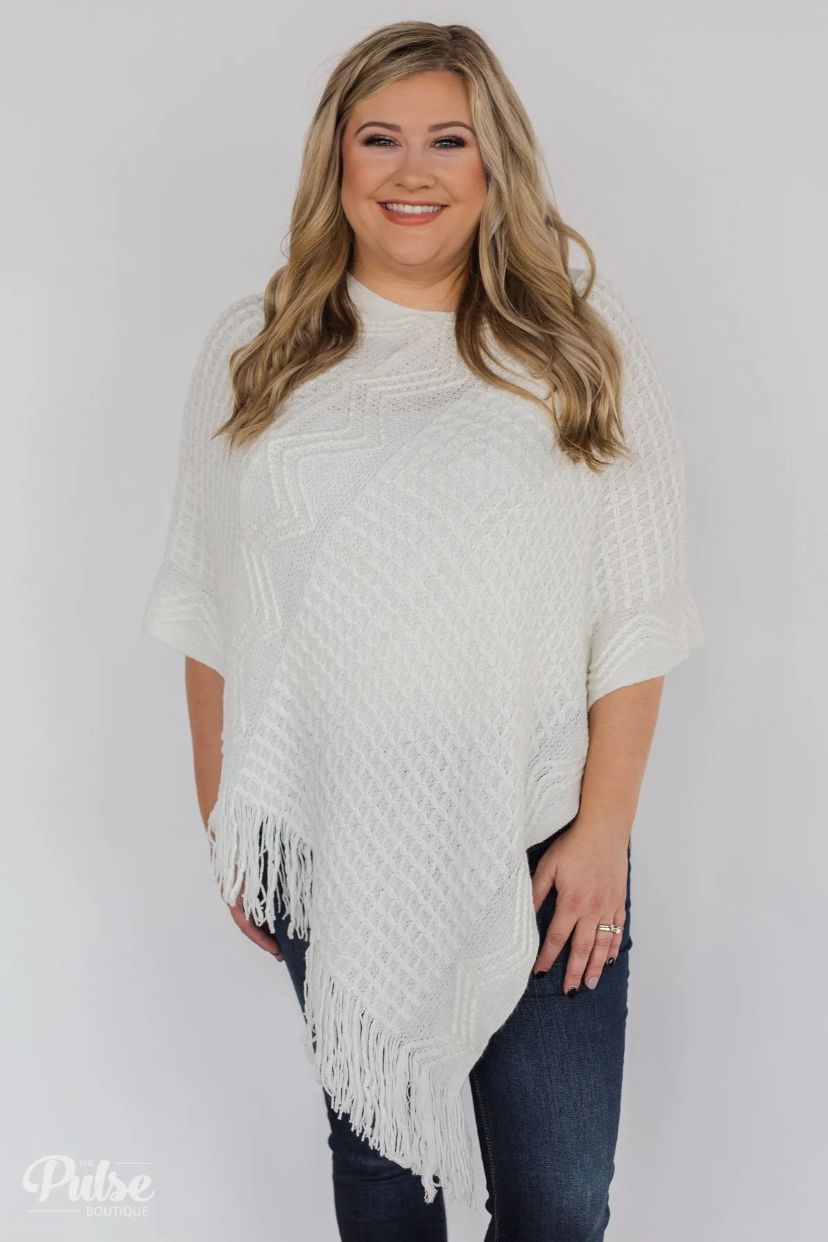 Gliding In Style Knitted Poncho Top- Ivory
