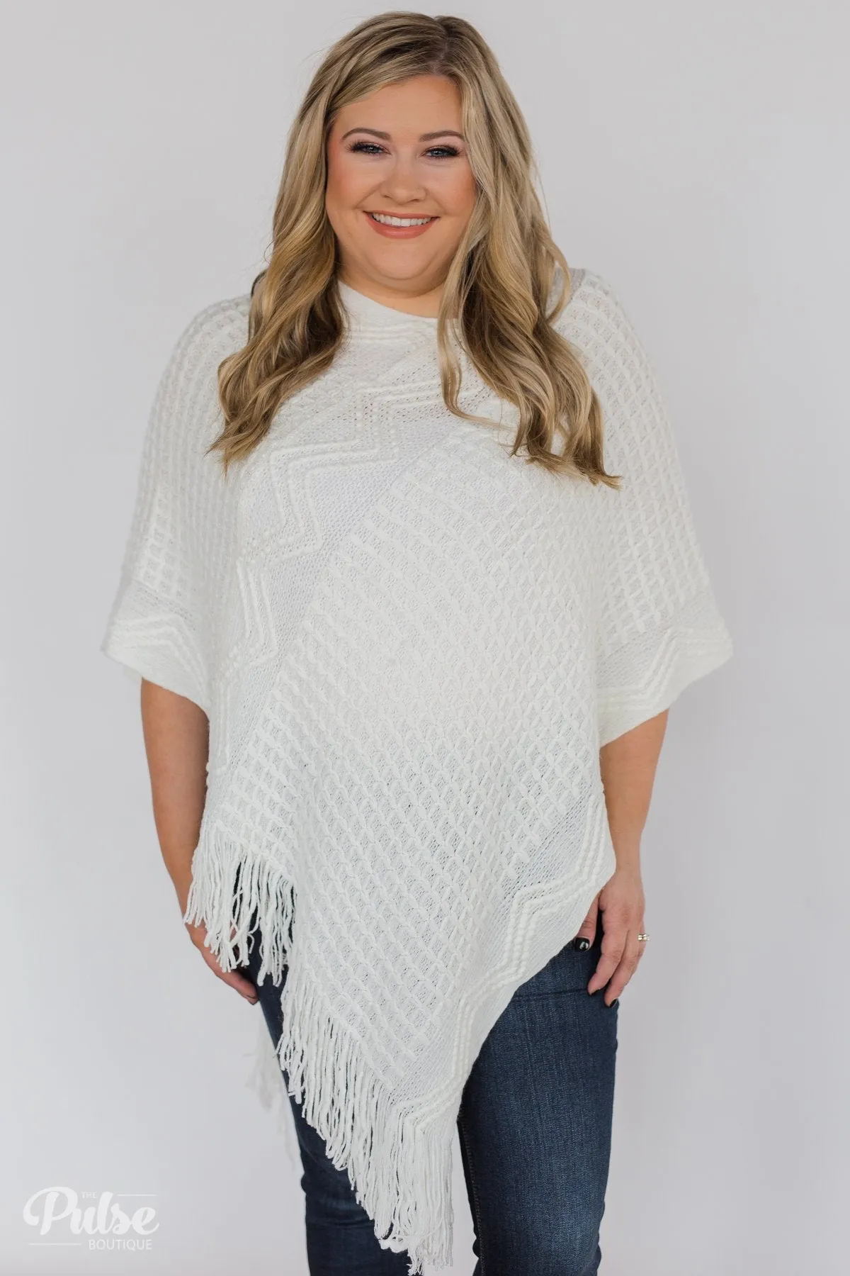 Gliding In Style Knitted Poncho Top- Ivory