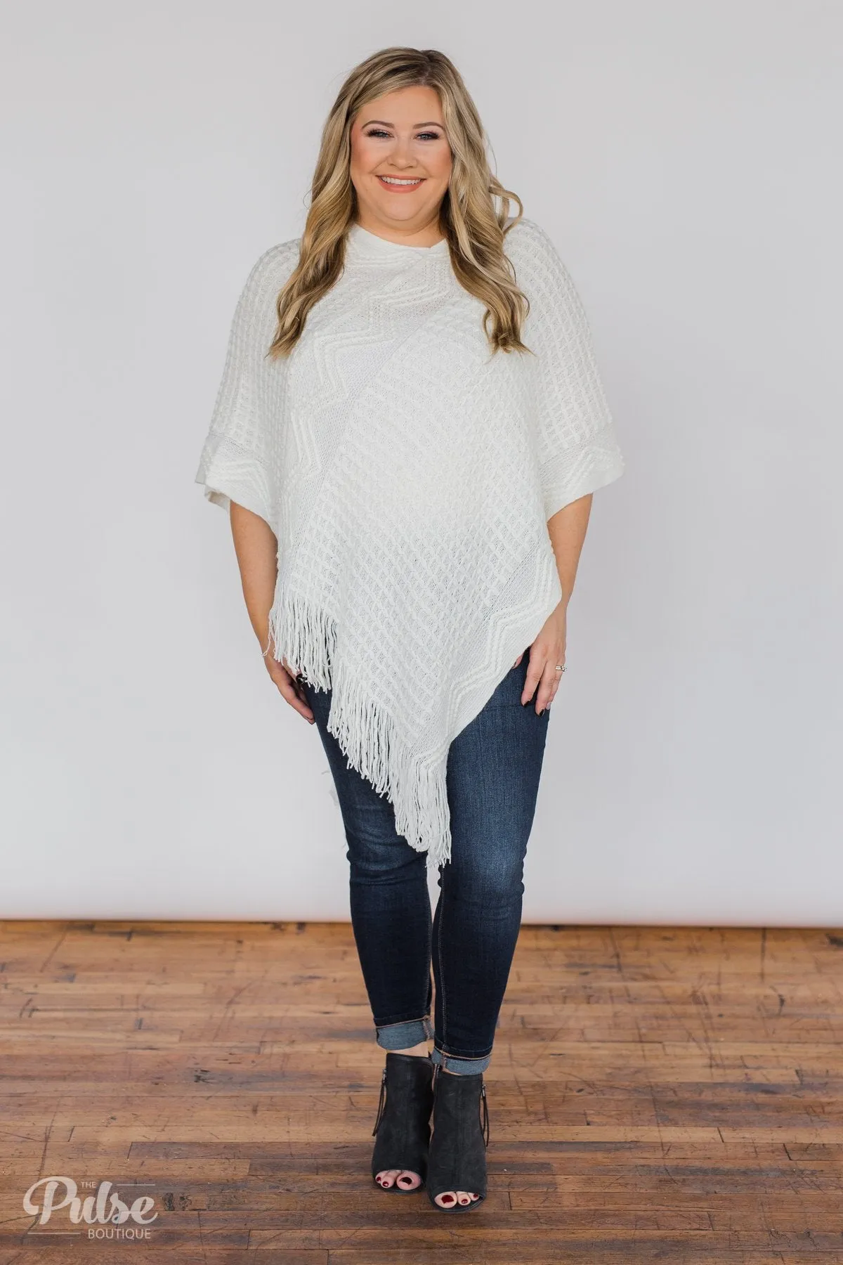 Gliding In Style Knitted Poncho Top- Ivory