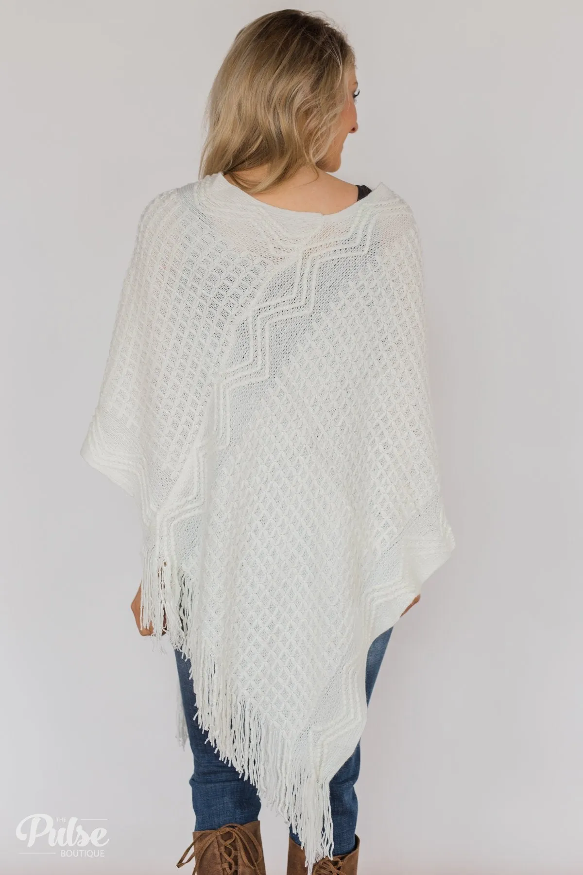 Gliding In Style Knitted Poncho Top- Ivory