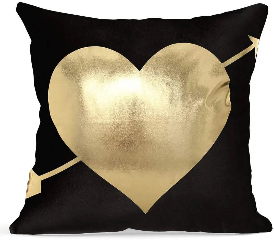 Gold and Black Decorative Throw Pillow Covers 18 X 18" Choose From Small Hearts, Love, Large Heart, Forrest Animal, Lips on Stripes