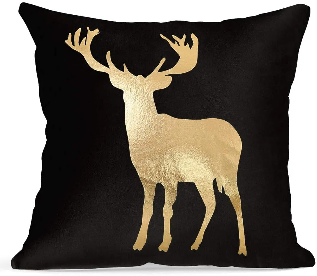 Gold and Black Decorative Throw Pillow Covers 18 X 18" Choose From Small Hearts, Love, Large Heart, Forrest Animal, Lips on Stripes