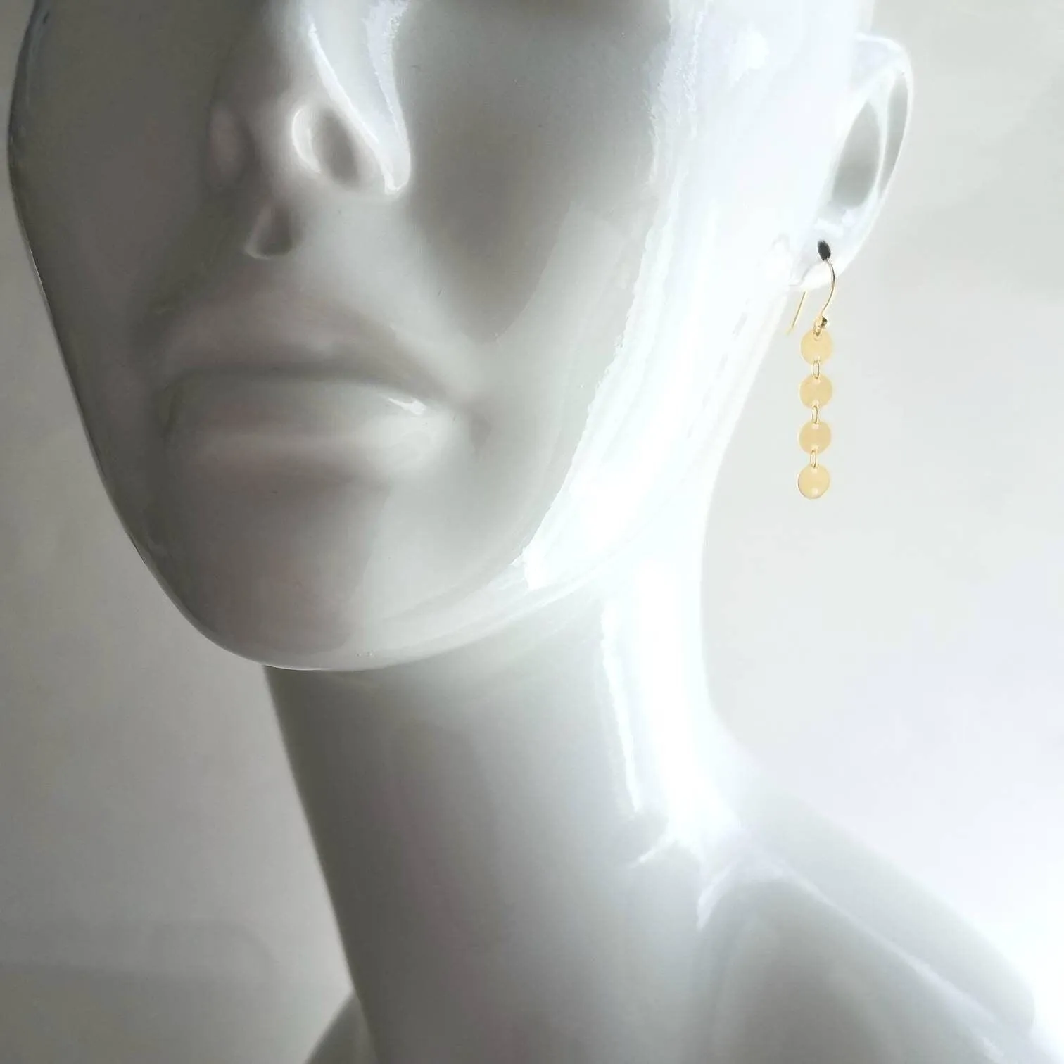 Gold Disk Earrings, gold sequin earring, gold disc earring, connected disks earring, round tag earring, gold circle earring, 4 disk earring