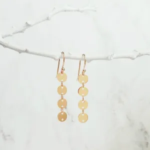 Gold Disk Earrings, gold sequin earring, gold disc earring, connected disks earring, round tag earring, gold circle earring, 4 disk earring