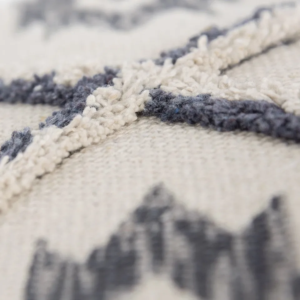 Gray Cream Tasseled Ikat Pattern Throw Pillow