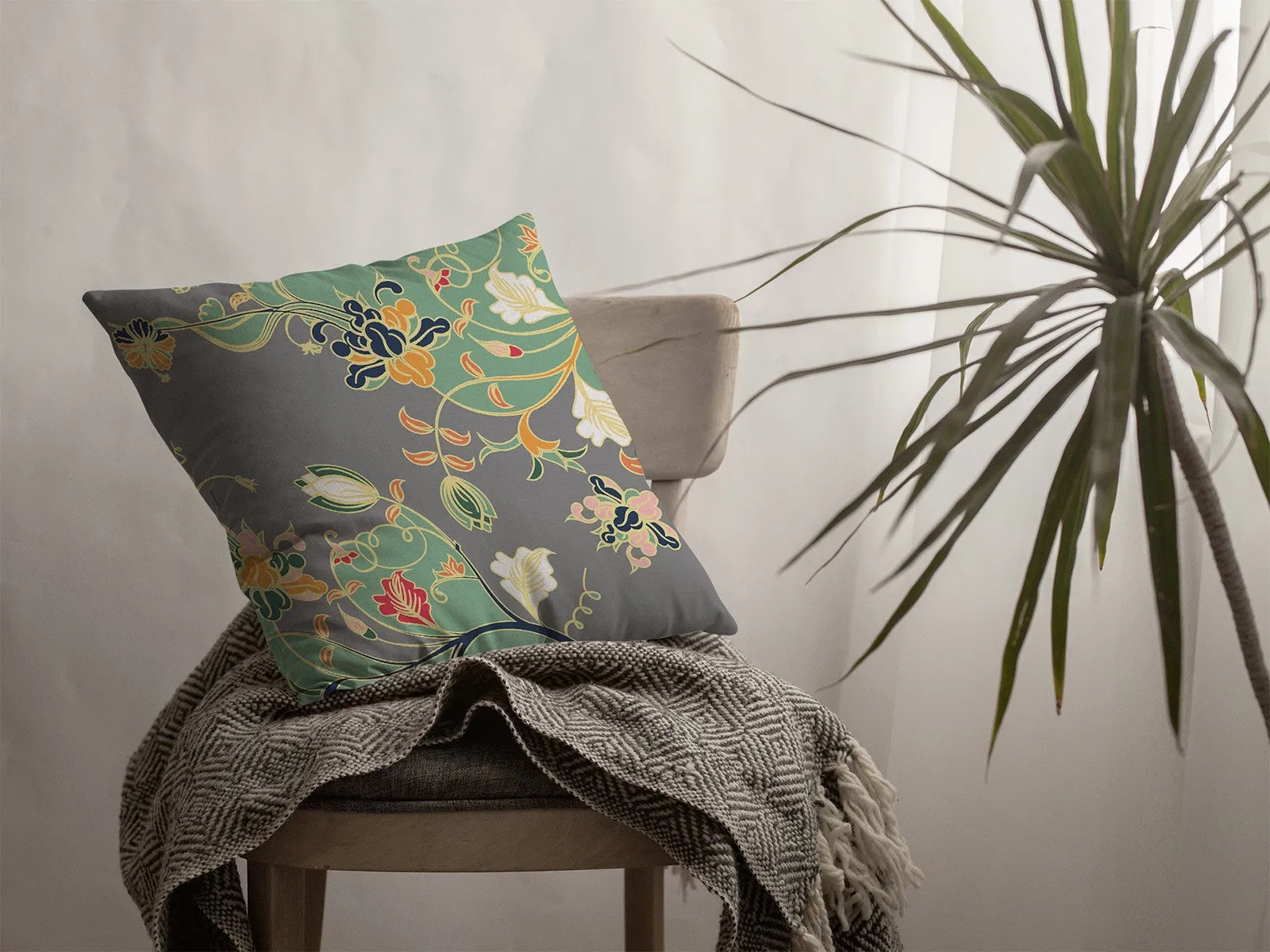 Green Gray Garden Decorative Suede Throw Pillow