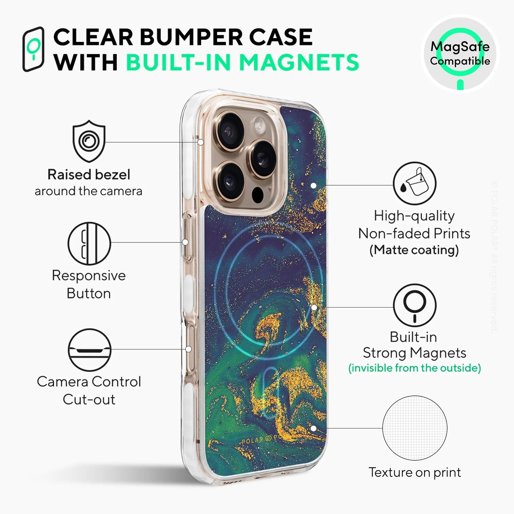 Green Night Quicksand - iPhone 16 Pro Max Clear Bumper MagSafe Case