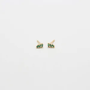 Green Triple Baguette Gold Studs