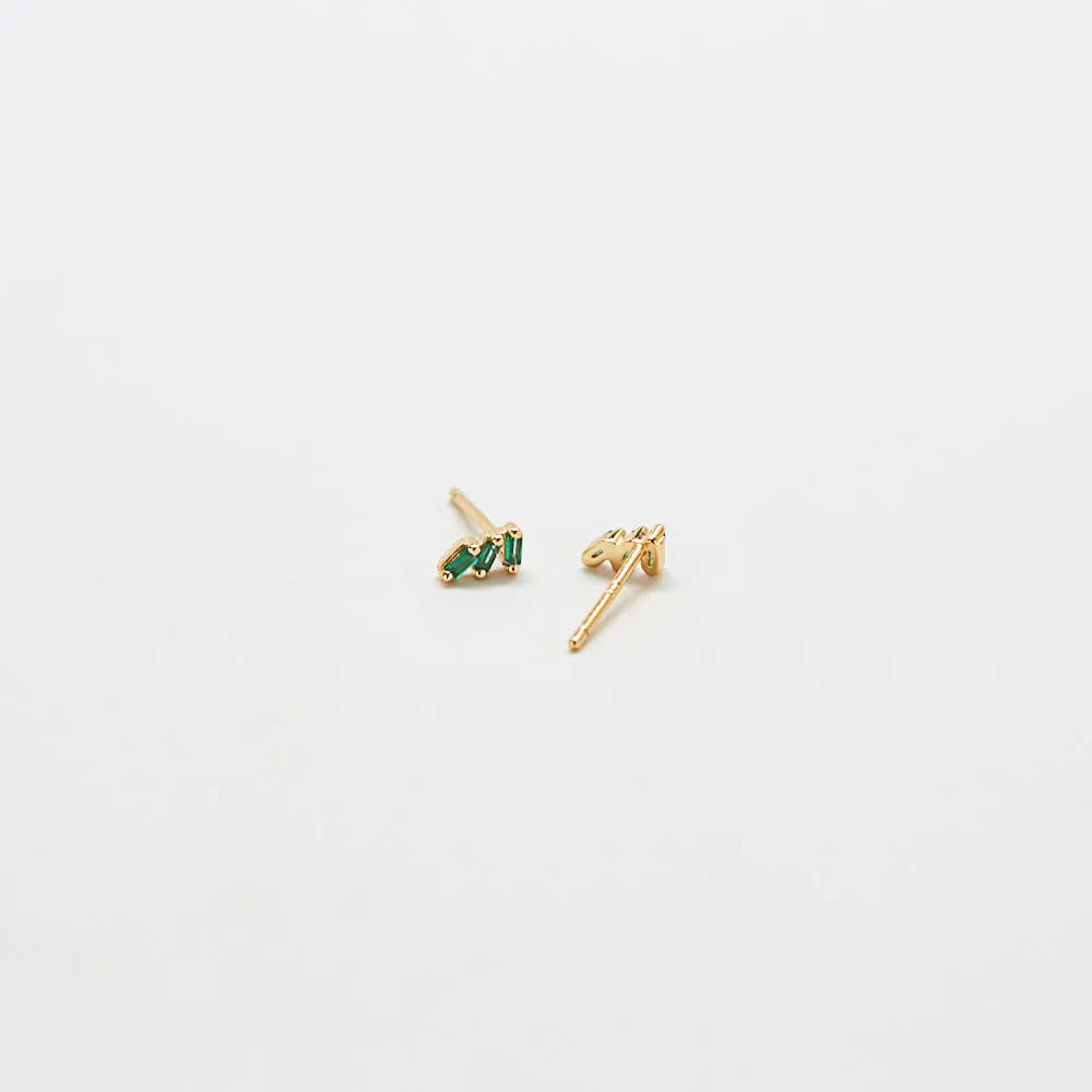 Green Triple Baguette Gold Studs