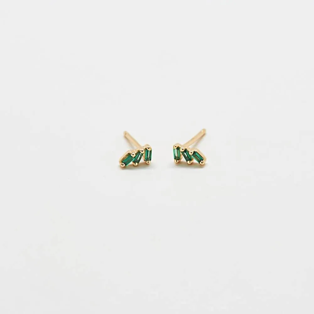 Green Triple Baguette Gold Studs