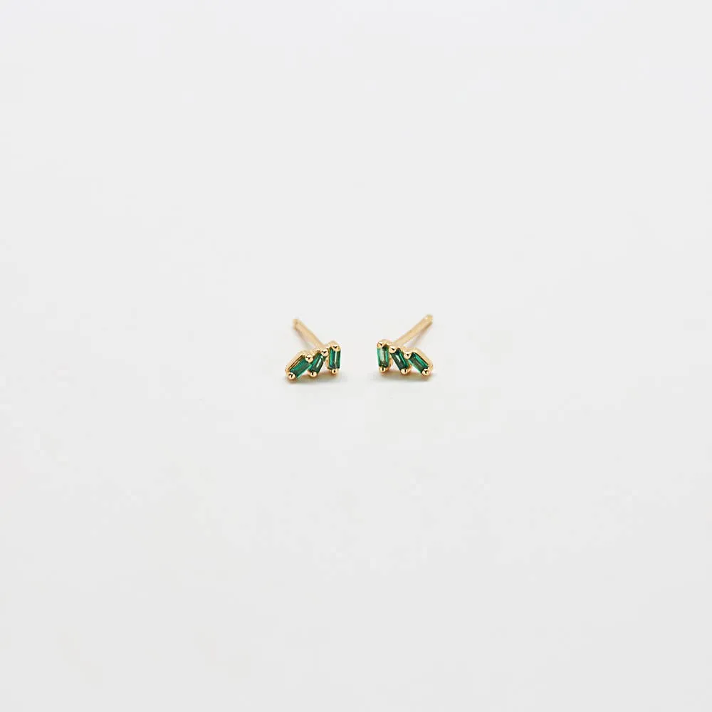 Green Triple Baguette Gold Studs