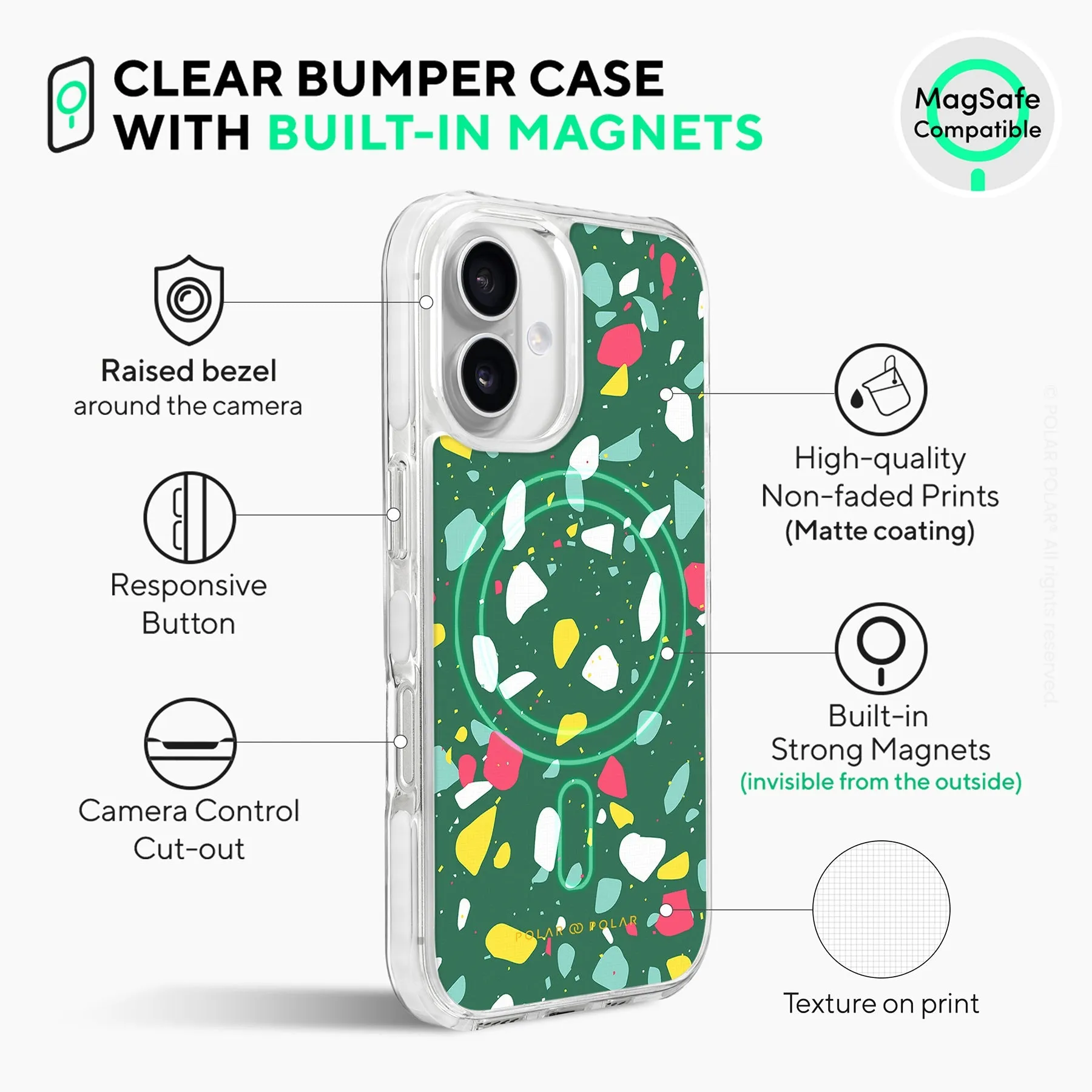 Greenfield Terrazzo - iPhone 16 Plus Clear Bumper MagSafe Case