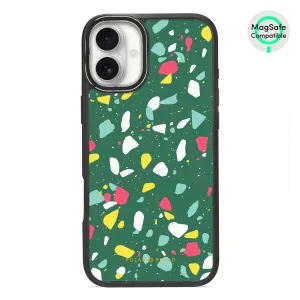 Greenfield Terrazzo - iPhone 16 Plus Frosted Black Bumper MagSafe Case