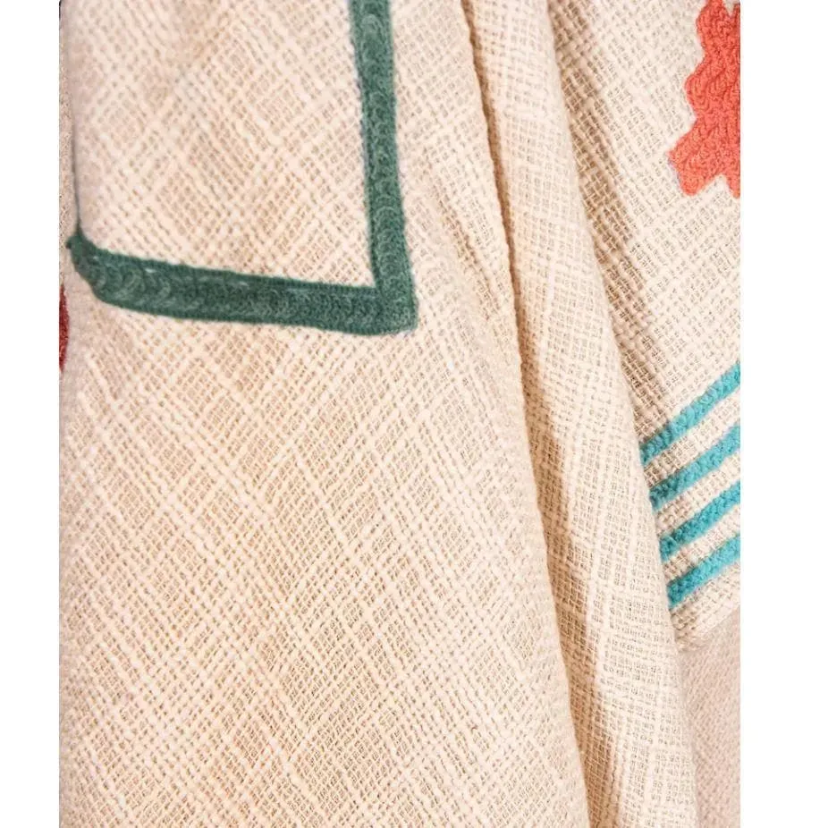 Handmade Moroccan Diamond Embroidered Cotton Throw