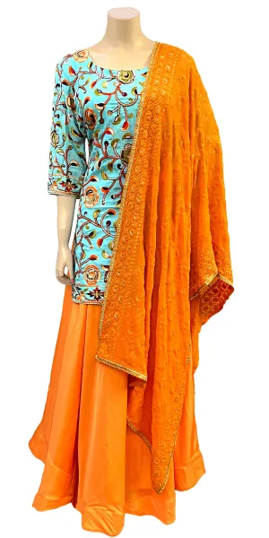 Handwork Kurti & Lehenga with embroidered Dupatta Set