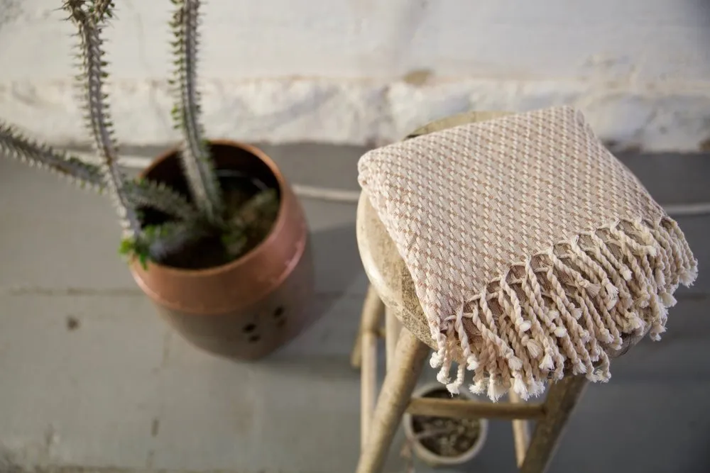 Handwoven Petek Pestemal Towel in Beige/Brown