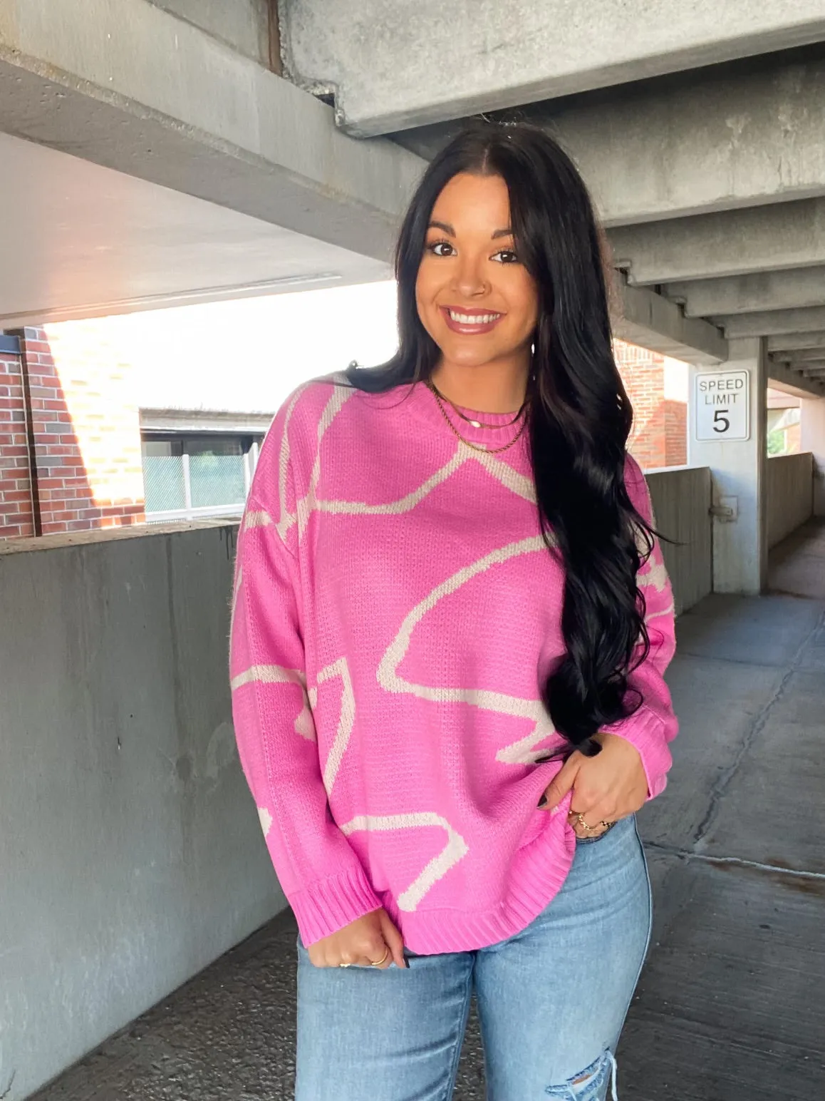 HIGH VOLTAGE SWEATER- PINK & WHITE