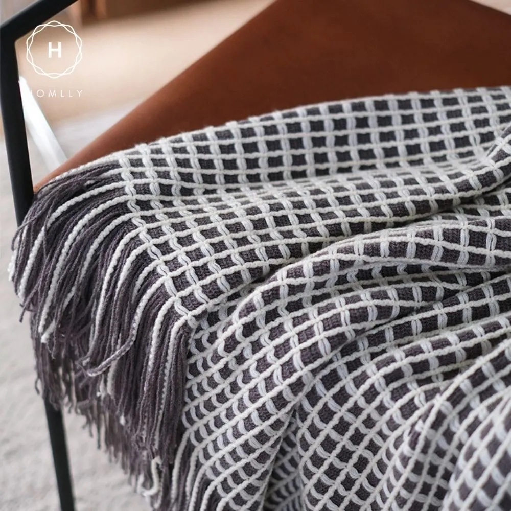 Homlly Chekii Knitted Soft Woven Blanket Throw with Tassels for Sofa Chair Bed