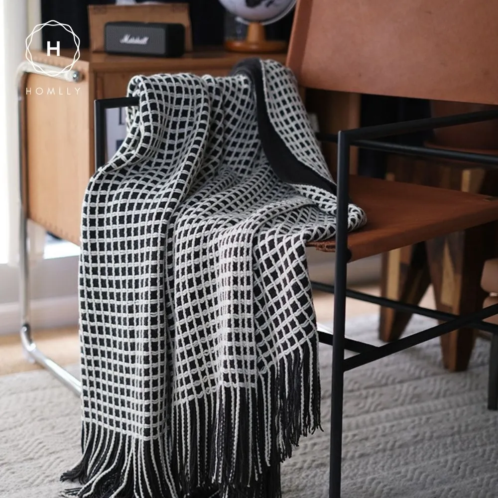 Homlly Chekii Knitted Soft Woven Blanket Throw with Tassels for Sofa Chair Bed