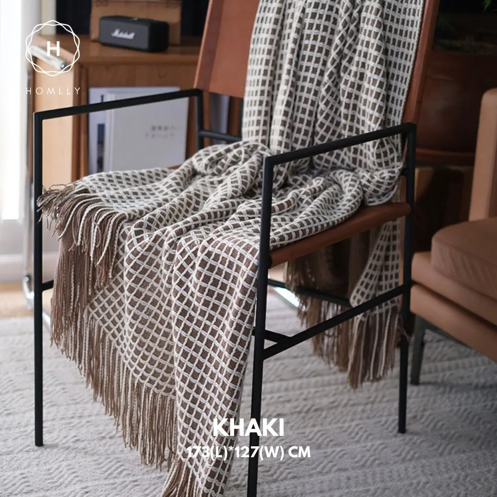 Homlly Chekii Knitted Soft Woven Blanket Throw with Tassels for Sofa Chair Bed