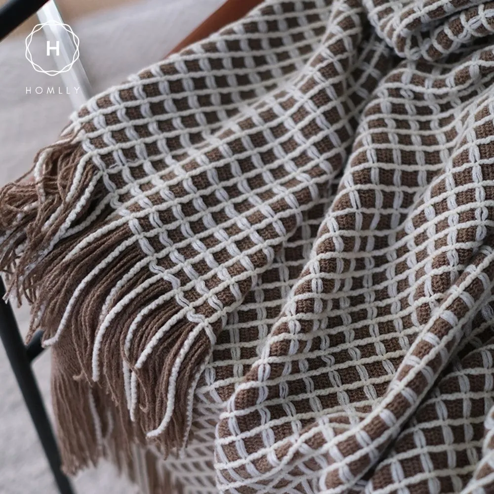 Homlly Chekii Knitted Soft Woven Blanket Throw with Tassels for Sofa Chair Bed
