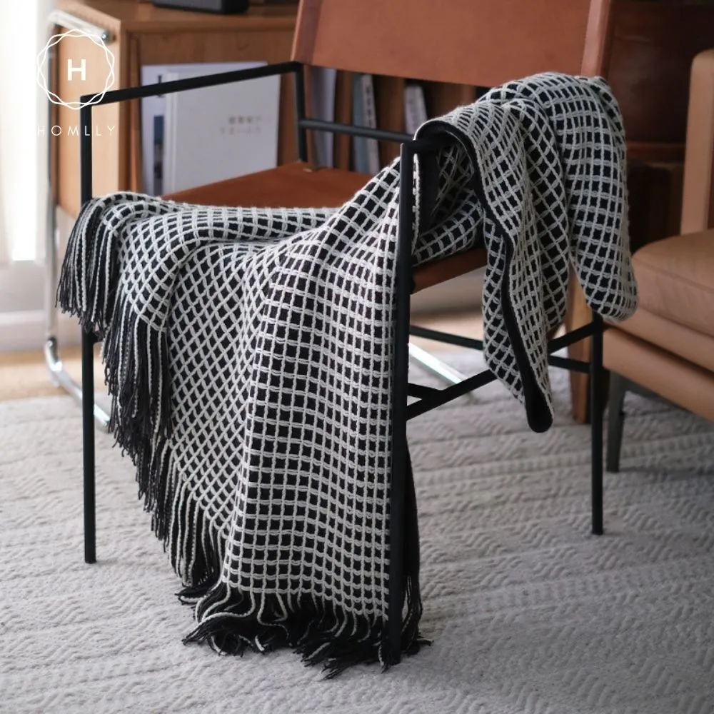 Homlly Chekii Knitted Soft Woven Blanket Throw with Tassels for Sofa Chair Bed