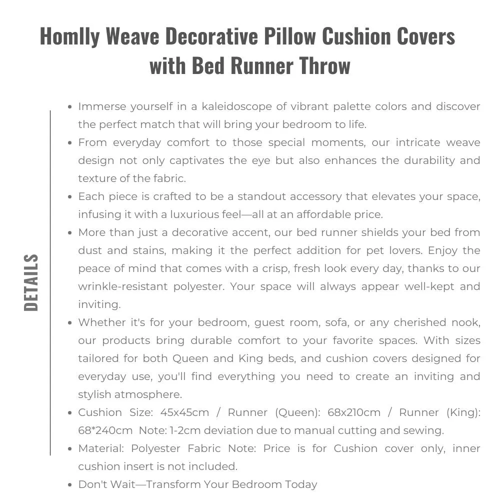 Homlly Weave Decorative Pillow Cushion Covers with Bed Runner Throw