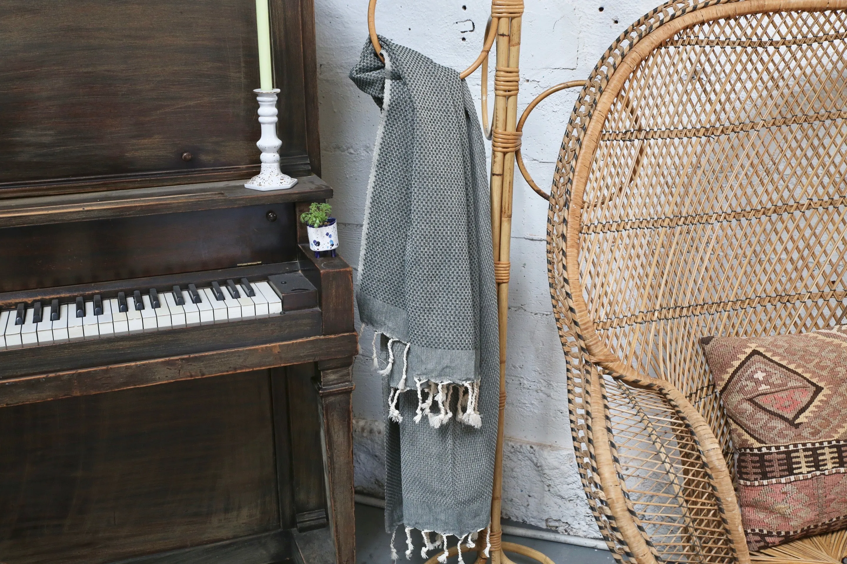 Honeycomb Pestemal Towel in Green