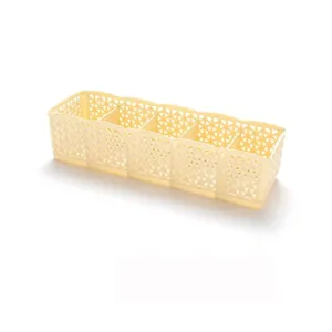 Huphoon Plastic Dividers 5 Grid Underwear Socks Storage Organizer Box Storage Drawer Divider Units (26.5x8.5x6.5cm) (Yellow)