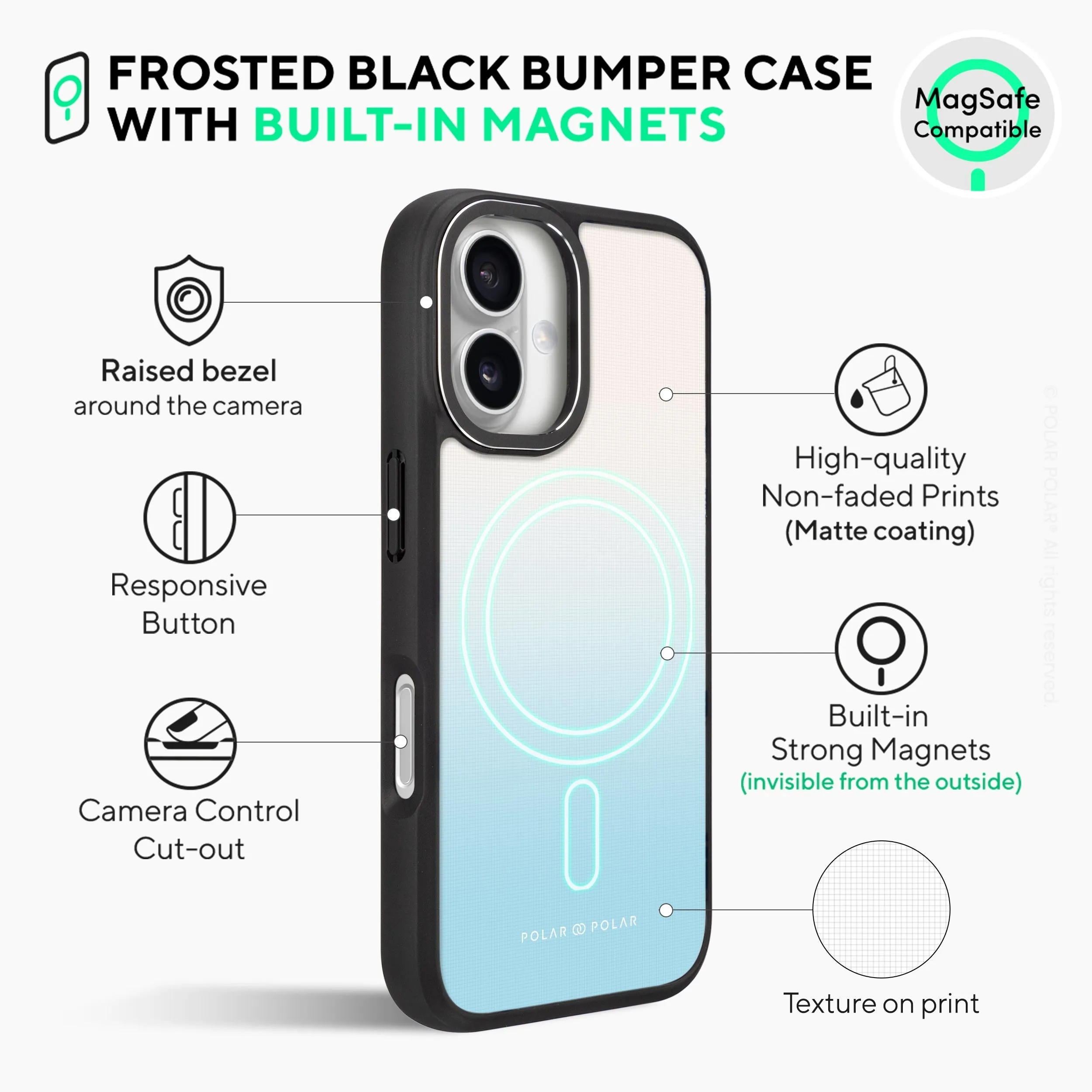 Iceberg Pastel - iPhone 16 Frosted Black Bumper MagSafe Case