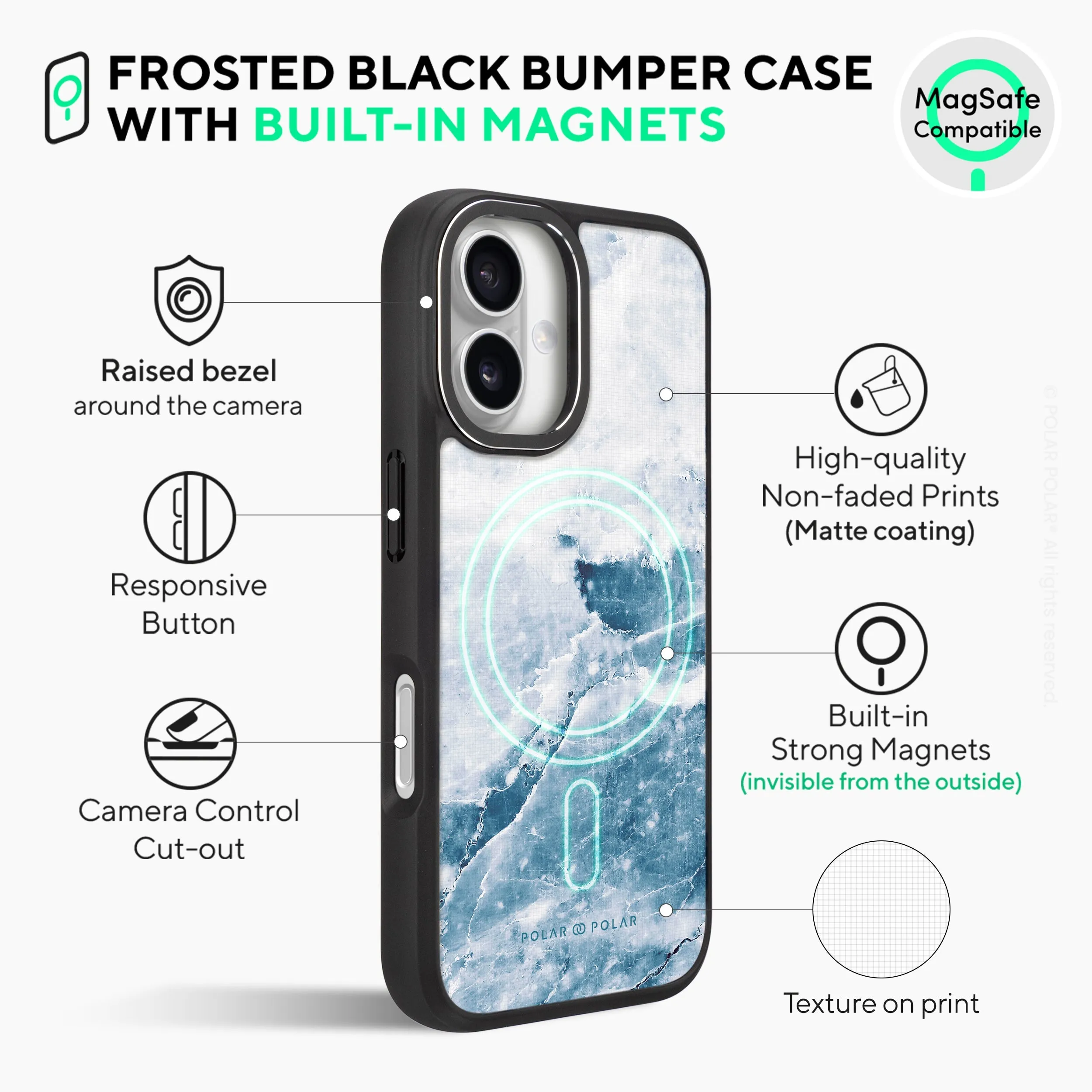 Icy - iPhone 16 Plus Frosted Black Bumper MagSafe Case