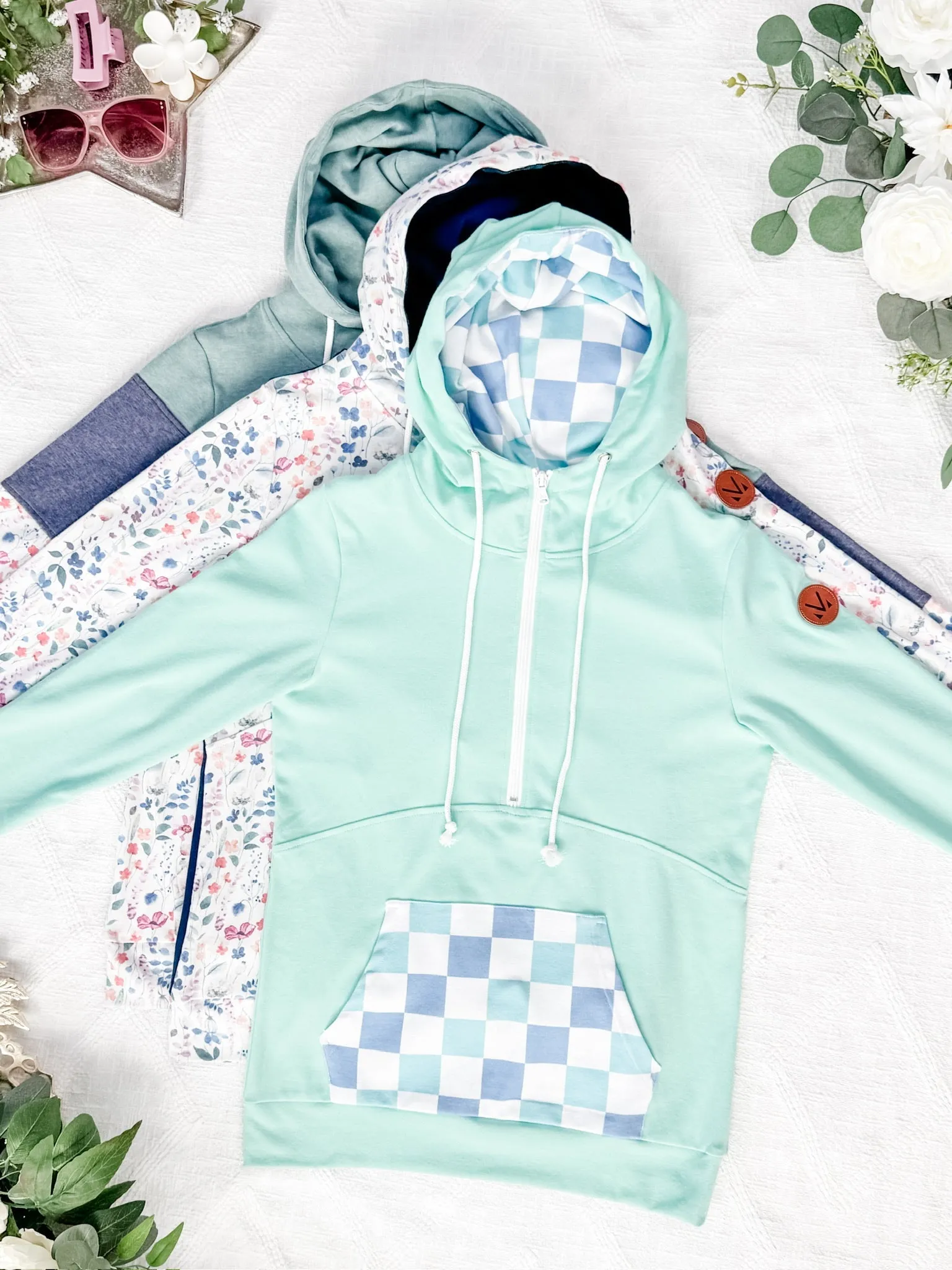 IN STOCK HalfZip Hoodie - Floral Paradise and Navy