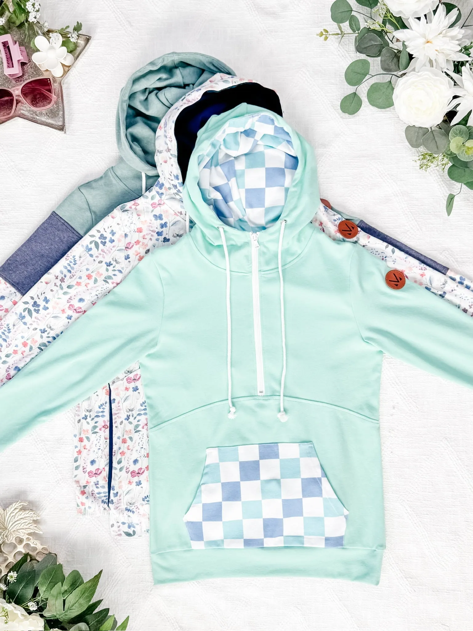 IN STOCK HalfZip Hoodie - Floral Paradise and Navy