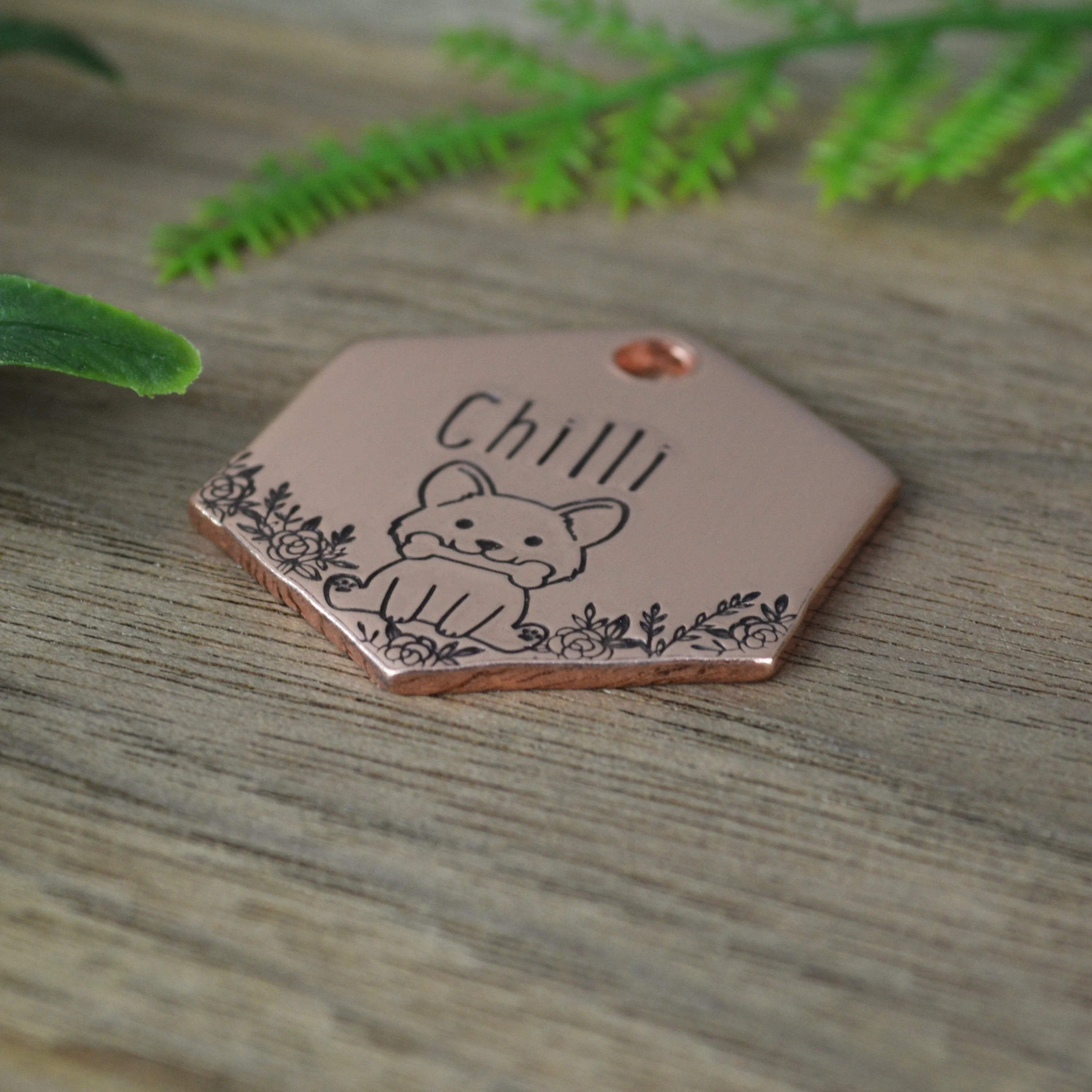 In The Garden Hand Stamped Dog Tag