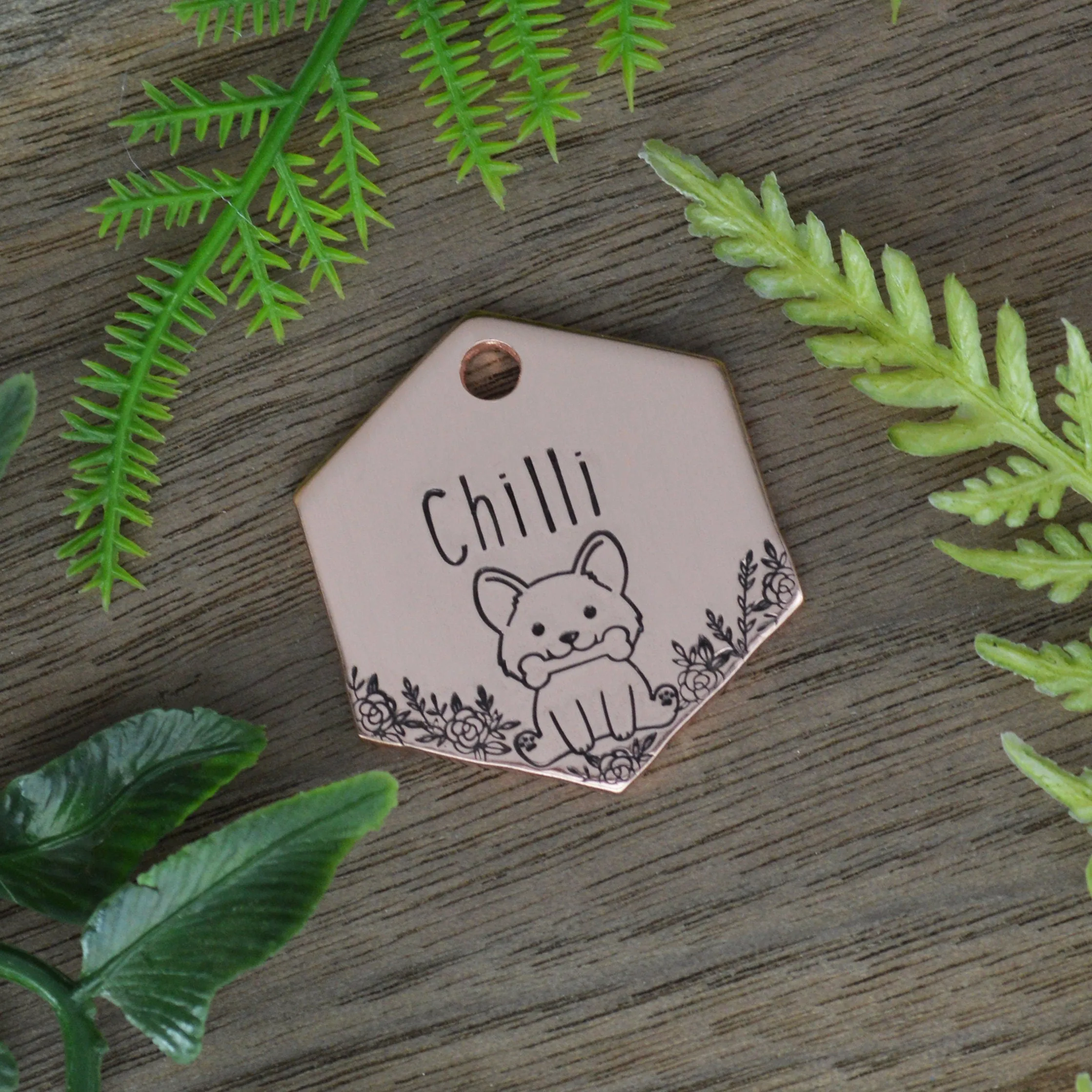 In The Garden Hand Stamped Dog Tag