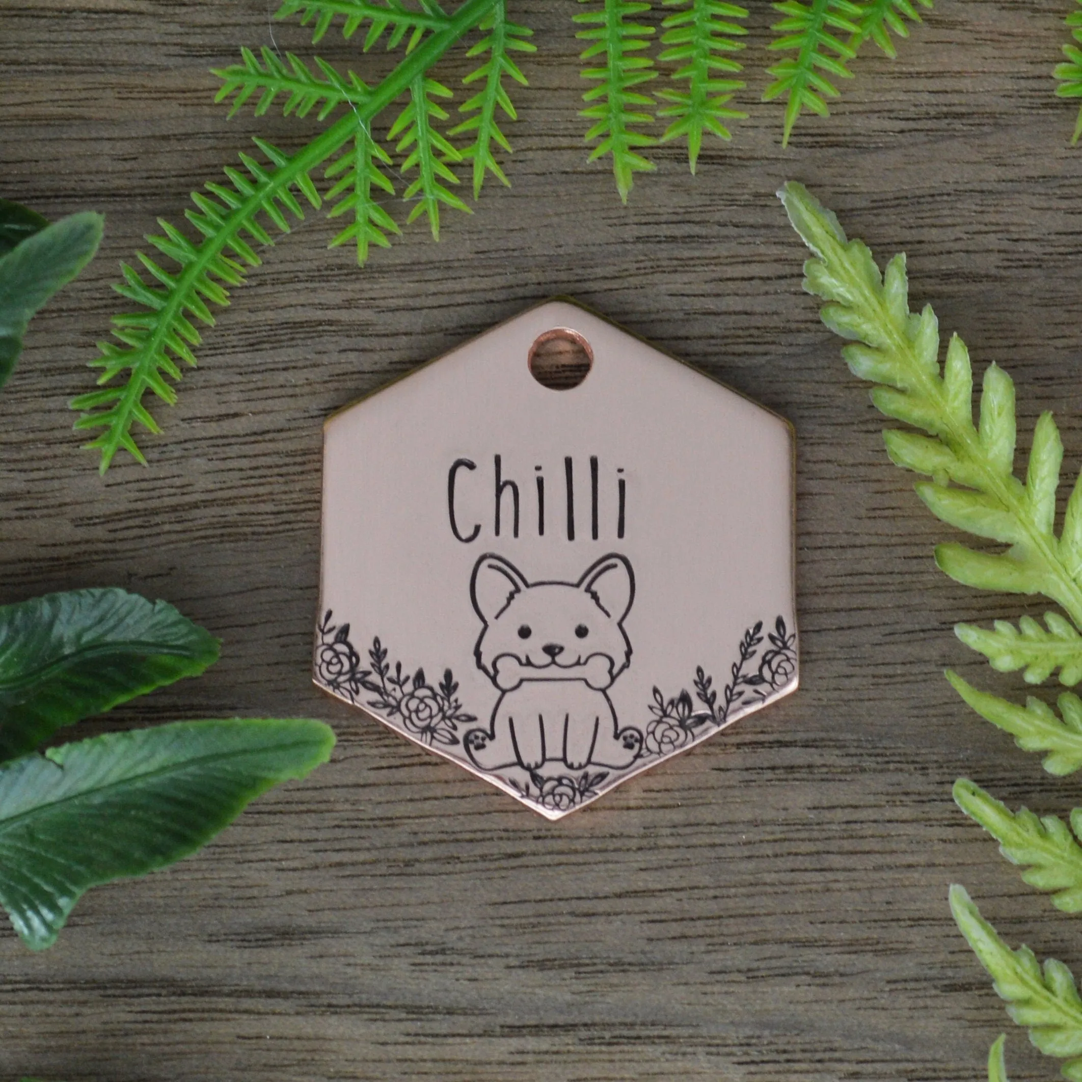 In The Garden Hand Stamped Dog Tag