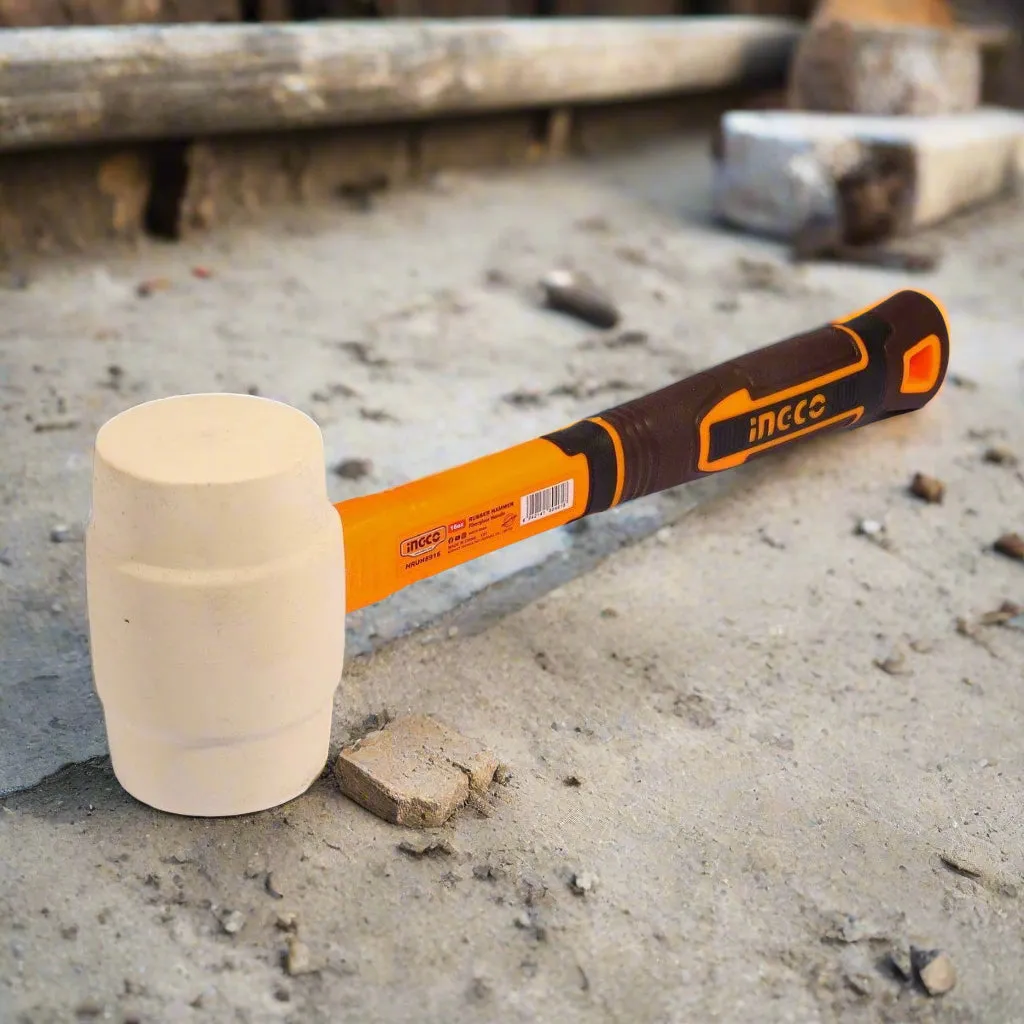 Ingco Soft Rubber Hammer 450g with Fiberglass Handle - HRUH8916