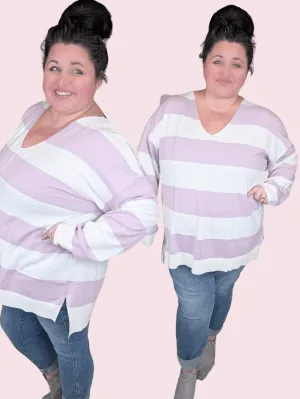 Jaclyn Lightweight Sweater in Mauve Lavender   Ivory Stripe