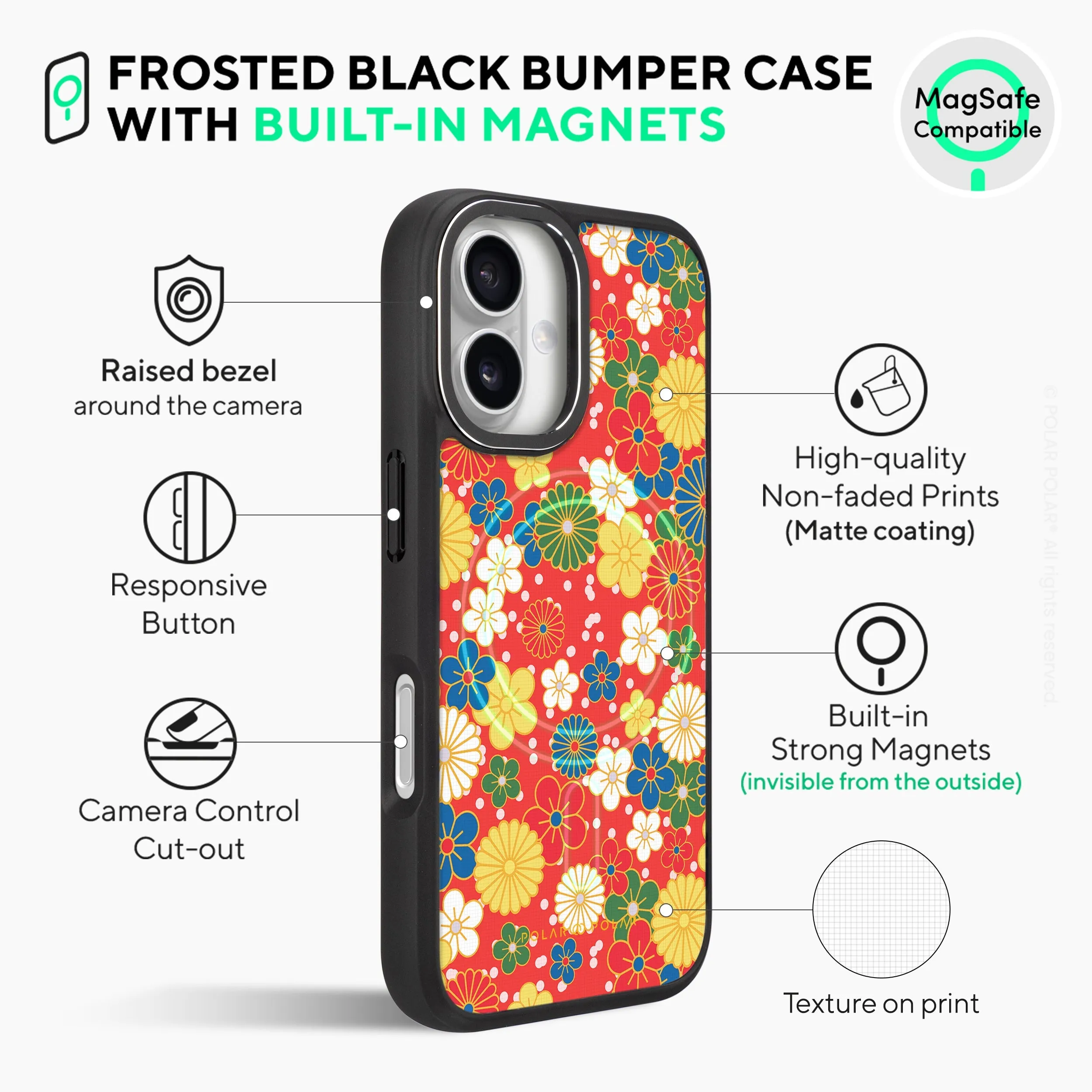 Japan Blossoms - iPhone 16 Frosted Black Bumper MagSafe Case