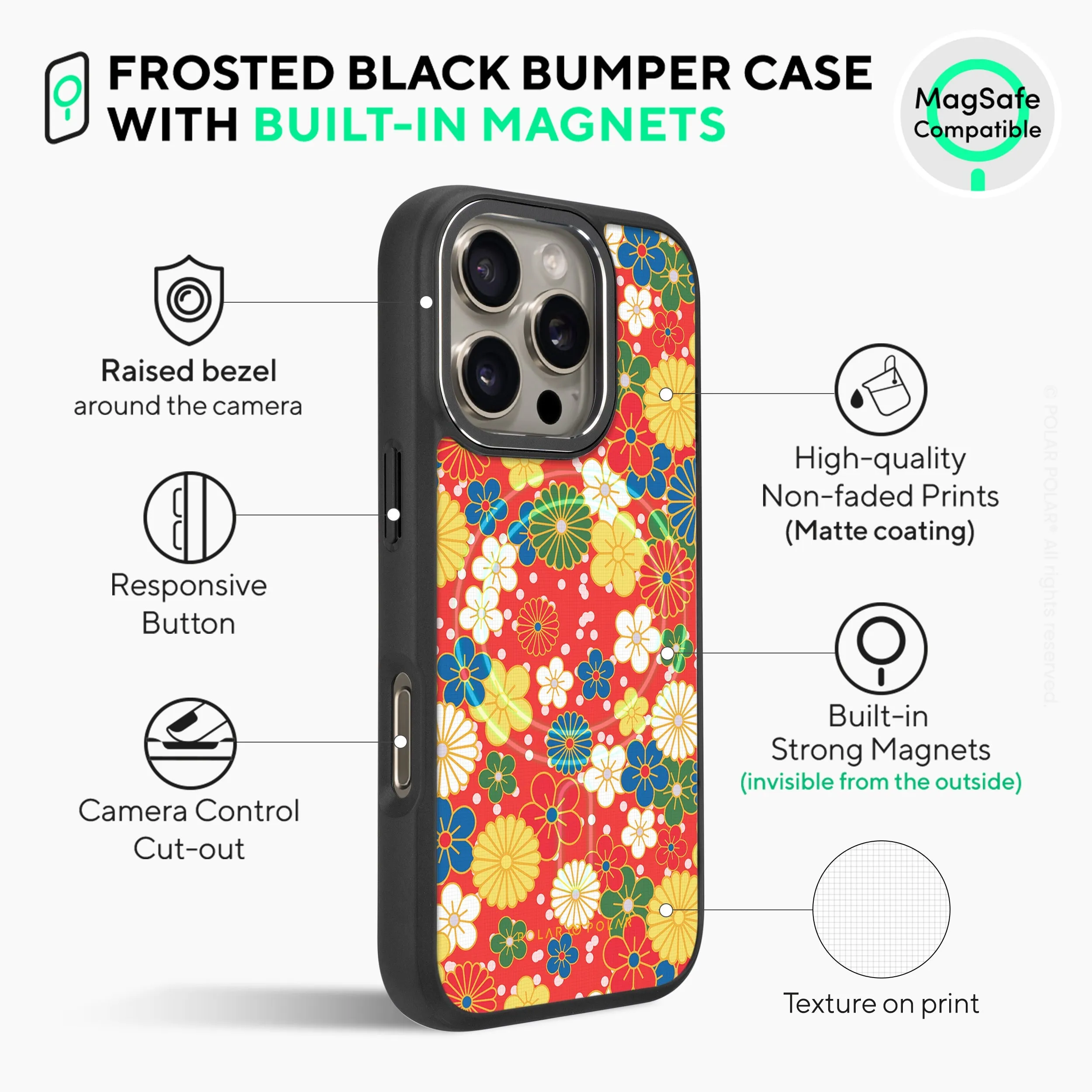 Japan Blossoms - iPhone 16 Pro Frosted Black Bumper MagSafe Case