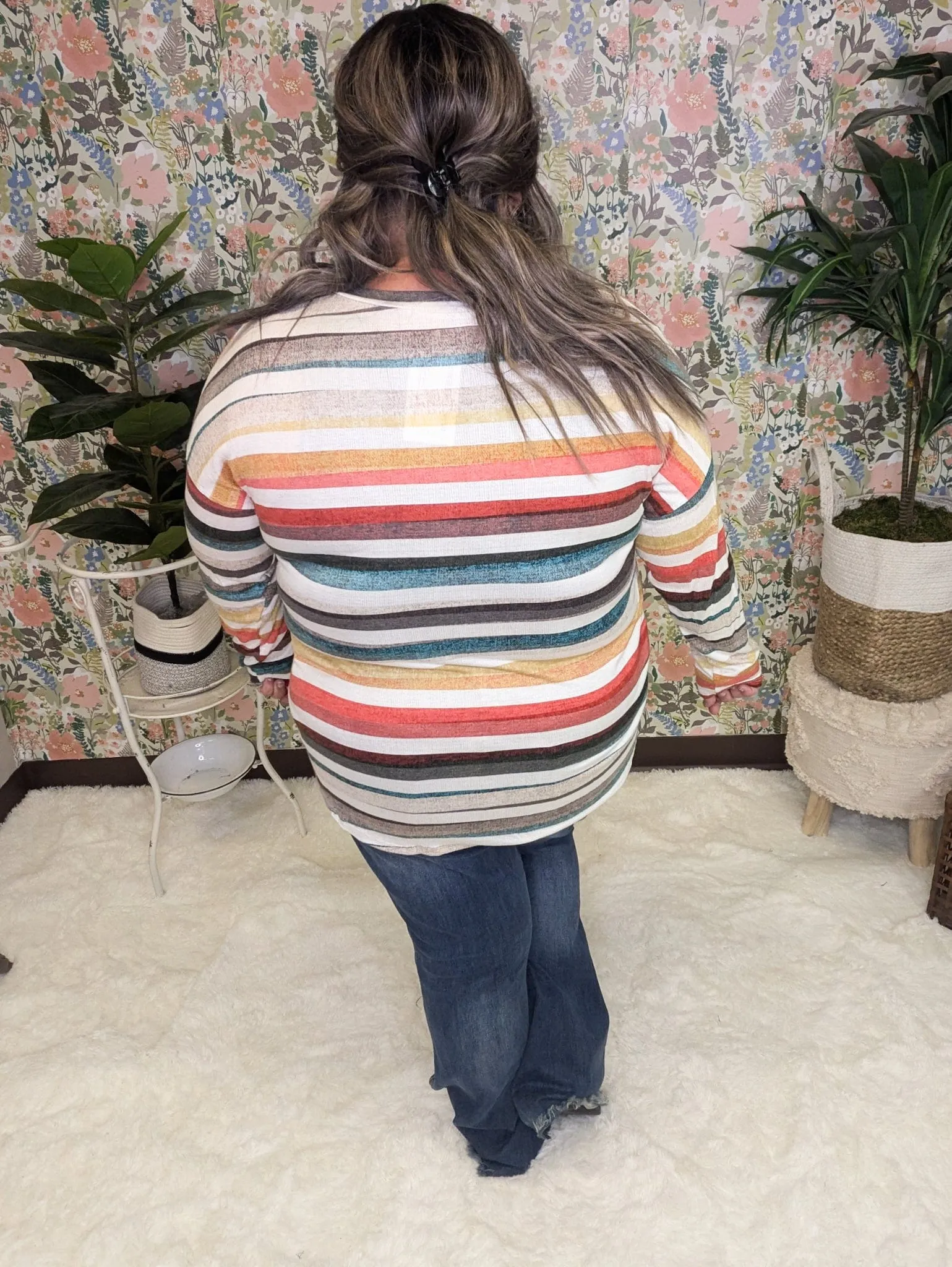 Kara Watercolor Stripe Lightweight Long Sleeve w/Twist Detail