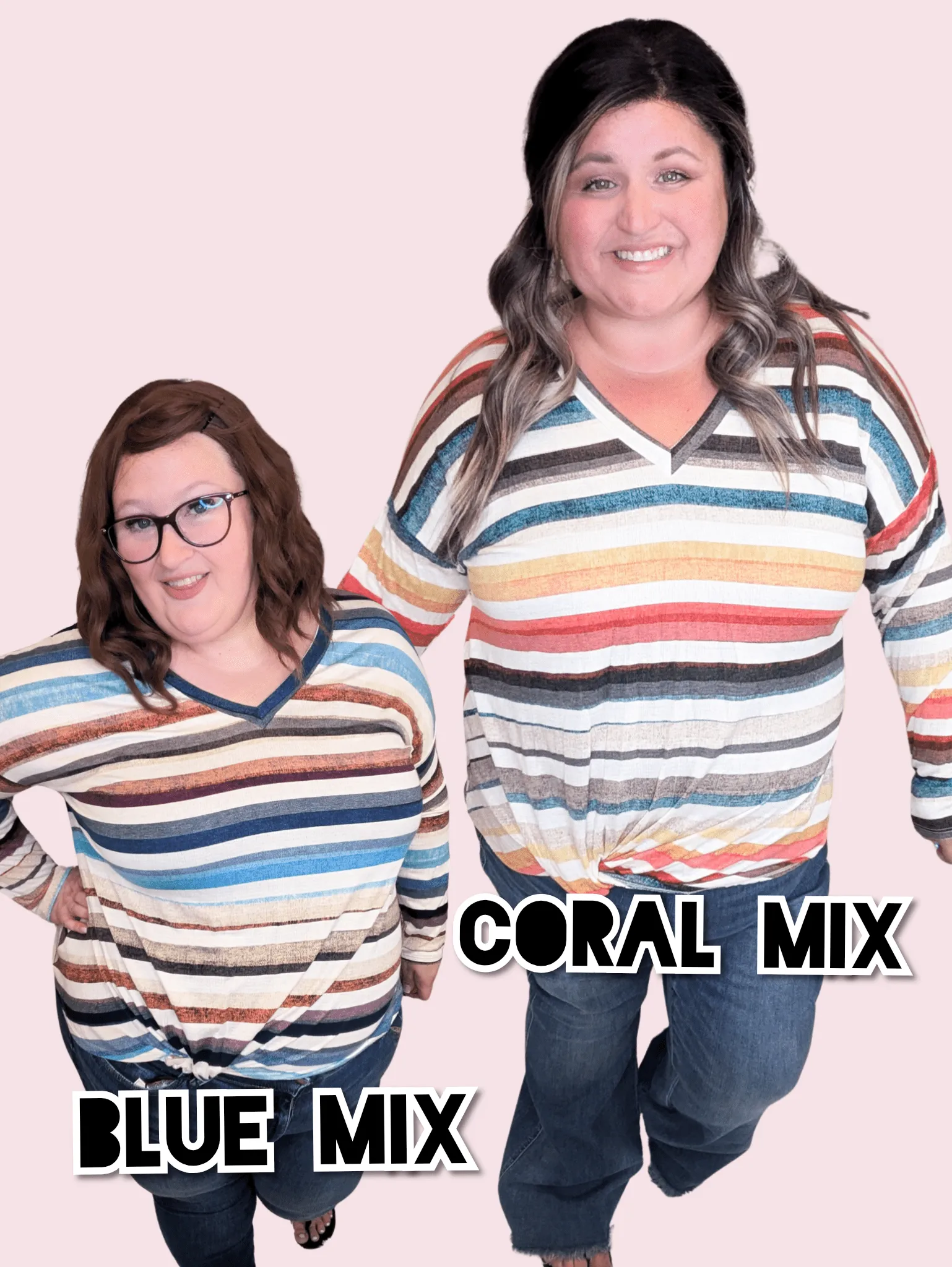 Kara Watercolor Stripe Lightweight Long Sleeve w/Twist Detail
