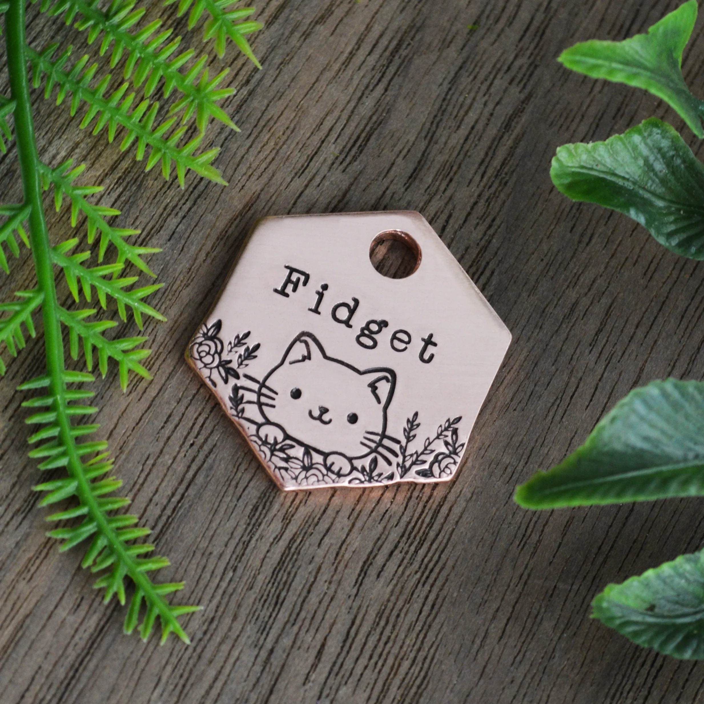 Kitten in the Garden Hand Stamped Cat Tag