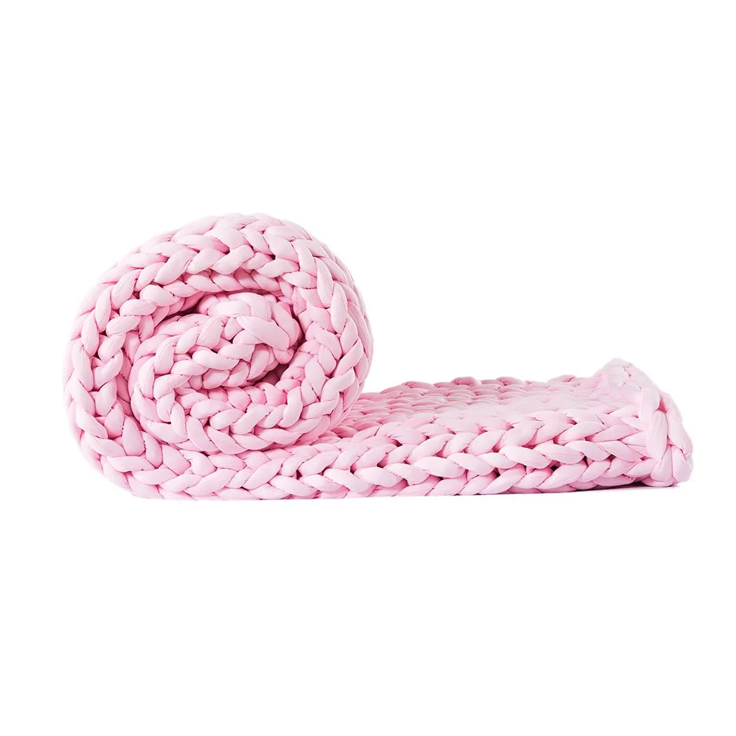 Knitted Weighted Blanket Chunky Bulky Knit Throw Blanket 9KG Pink