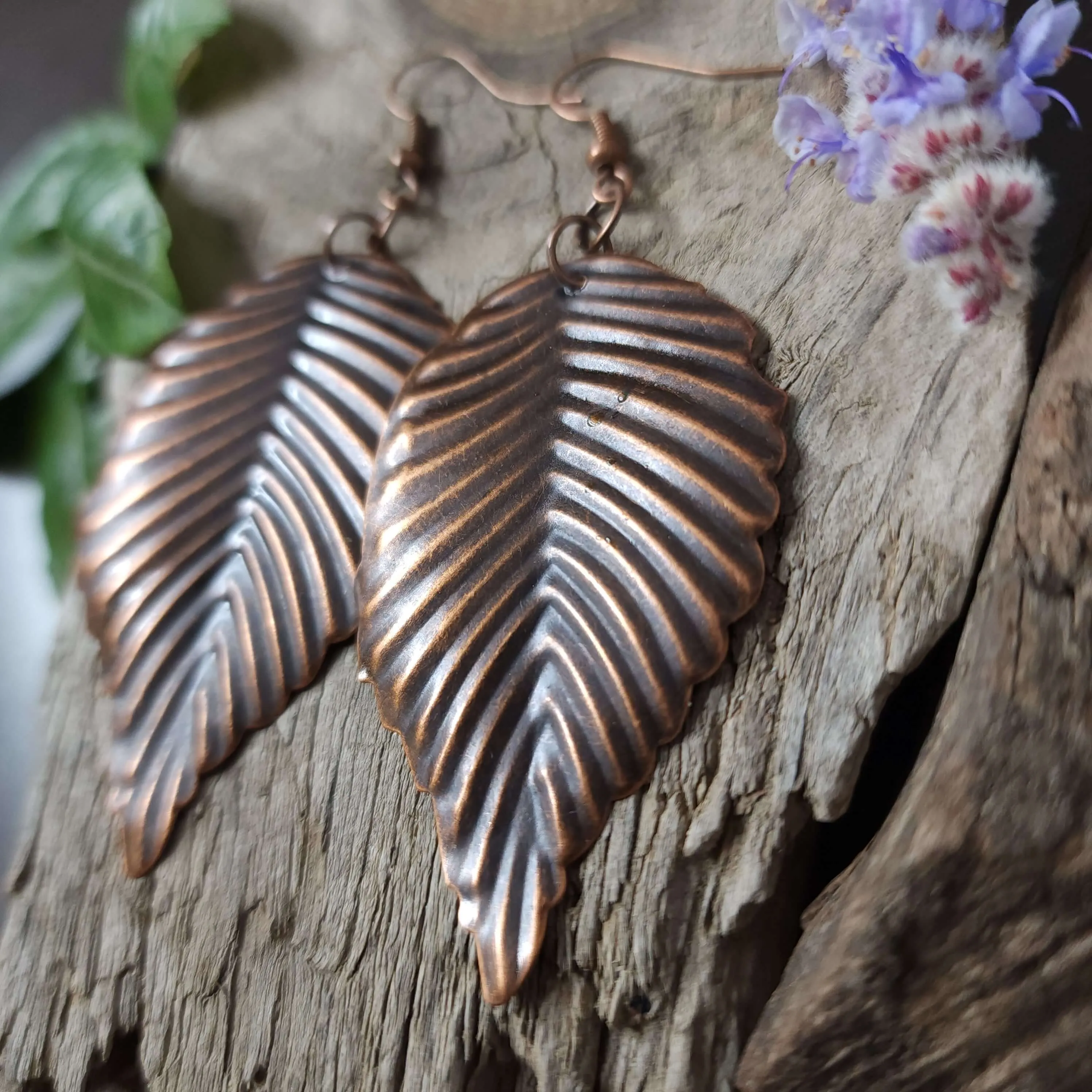 Large Copper Earrings, 54mm Leaf Earrings, Long Lightweight Earrings