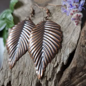 Large Copper Earrings, 54mm Leaf Earrings, Long Lightweight Earrings