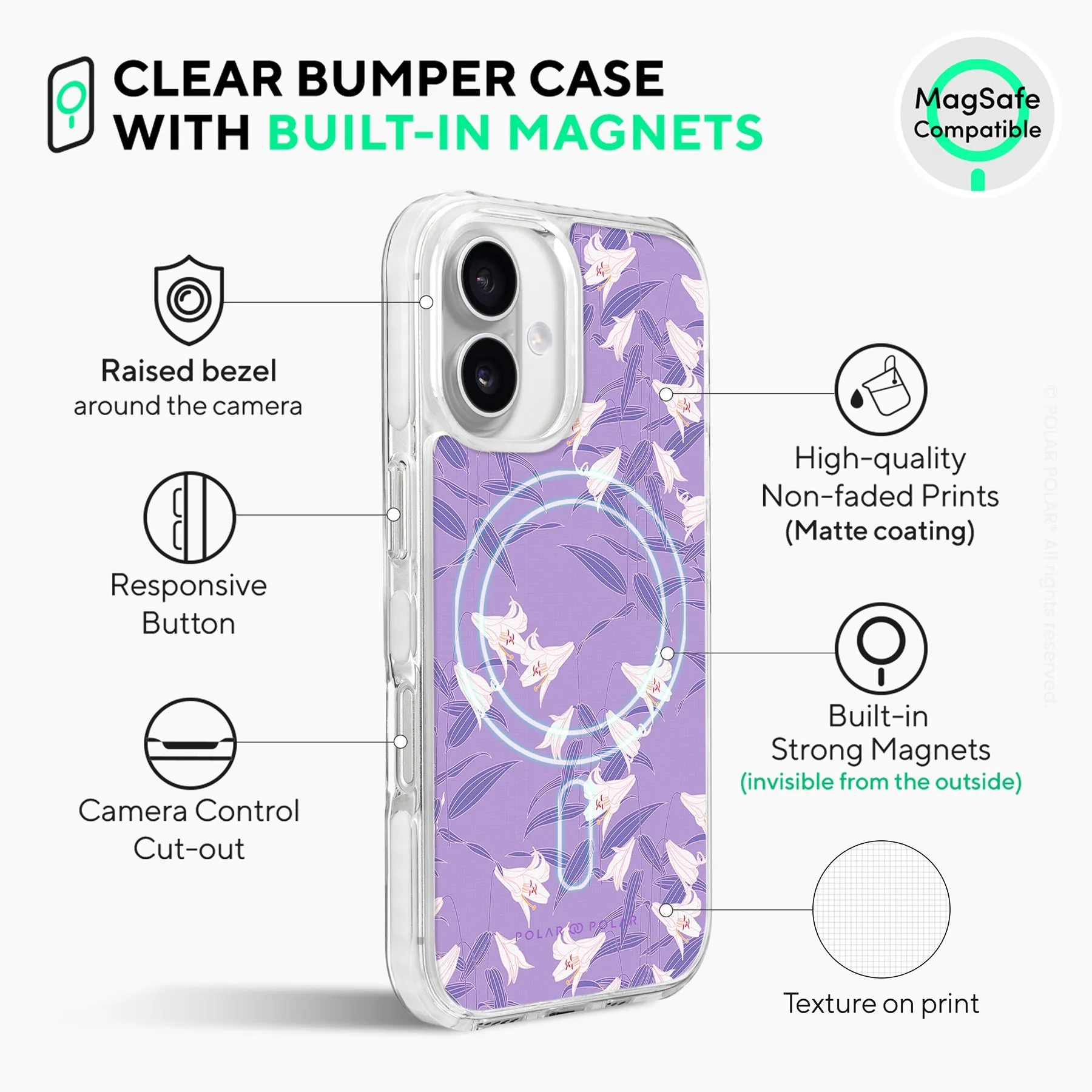 Lavender Lily - iPhone 16 Plus Clear Bumper MagSafe Case