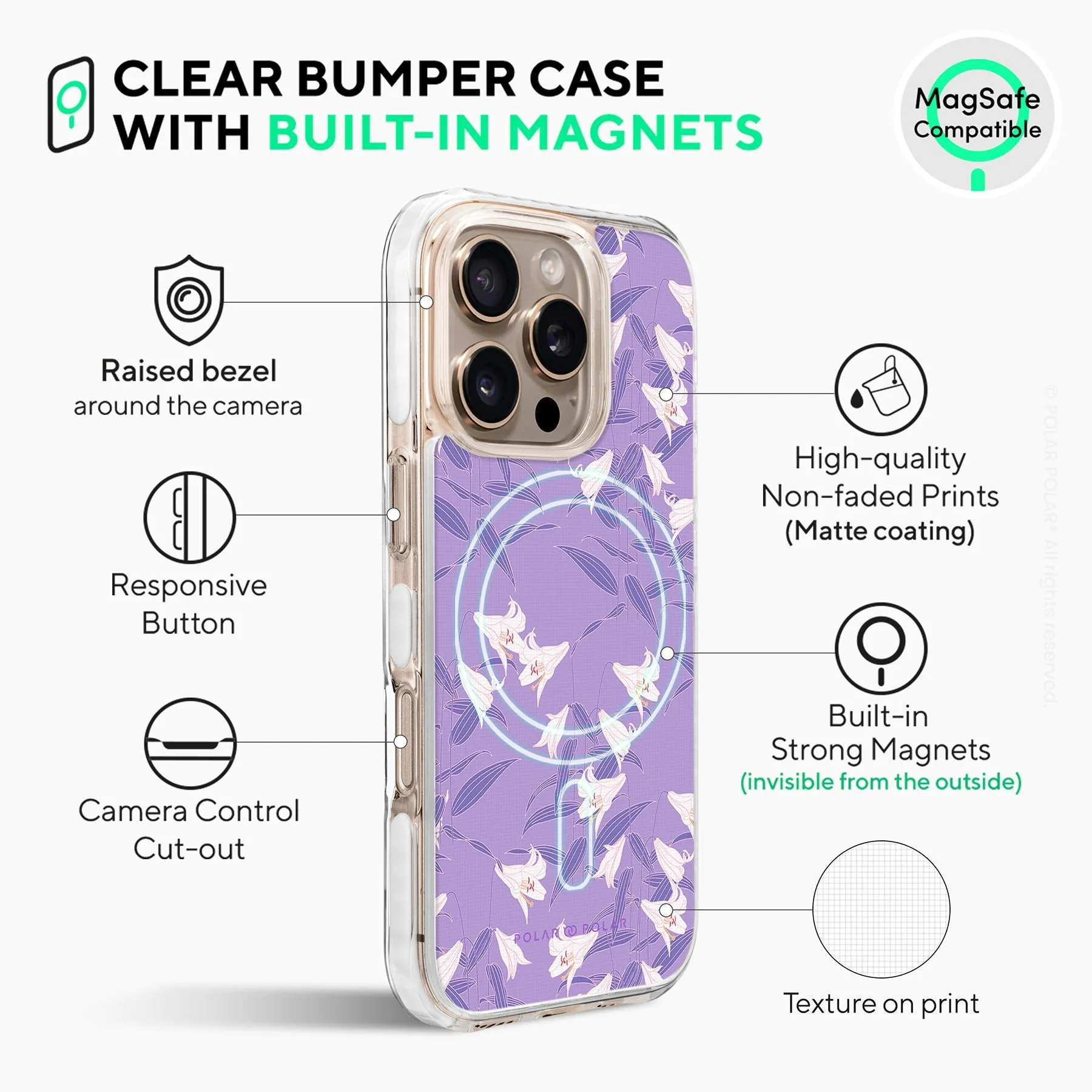 Lavender Lily - iPhone 16 Pro Clear Bumper MagSafe Case