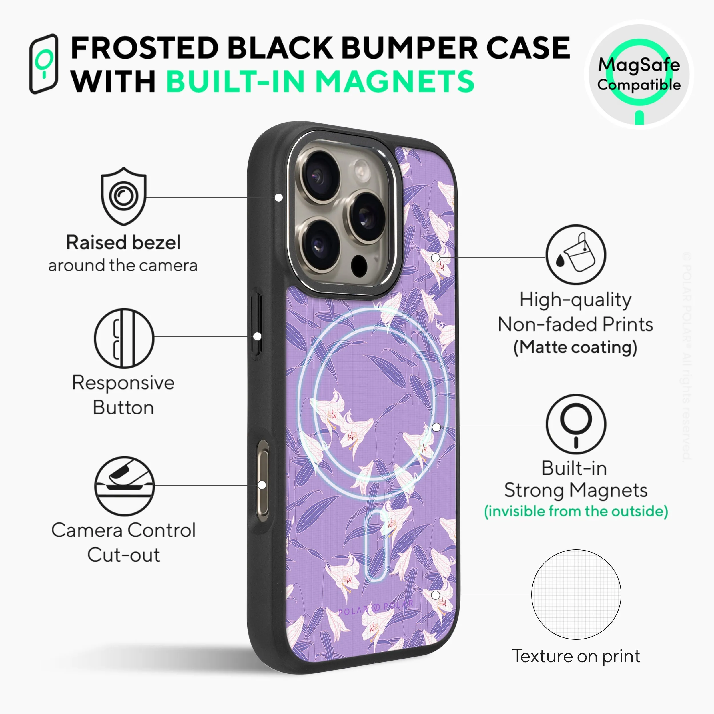 Lavender Lily - iPhone 16 Pro Frosted Black Bumper MagSafe Case