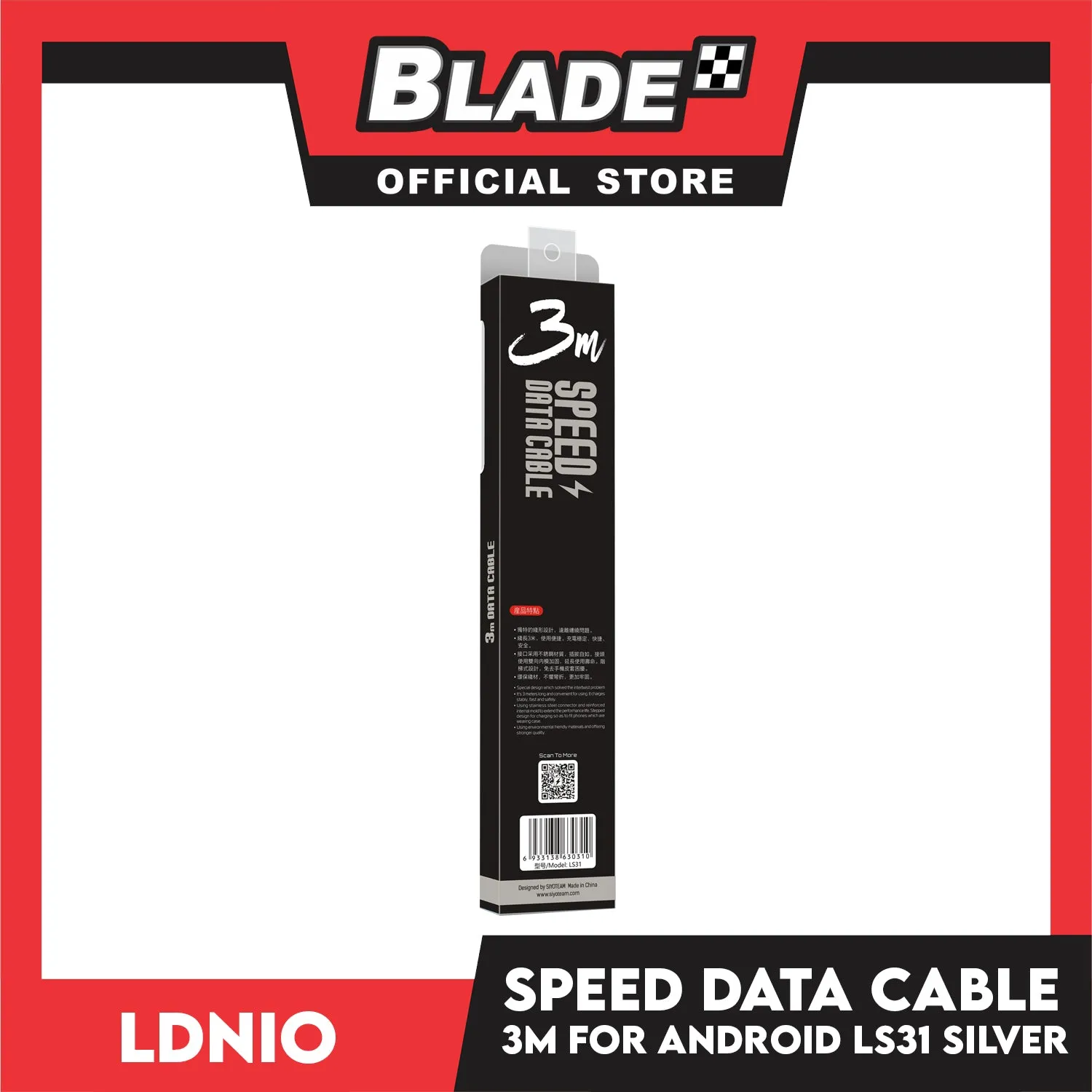 Ldnio Speed Data Cable 3M 2.1A Output Max Micro USB LS31 (Silver) for Android Samsung, Huawei, Xiaomi, Oppo & Vivo